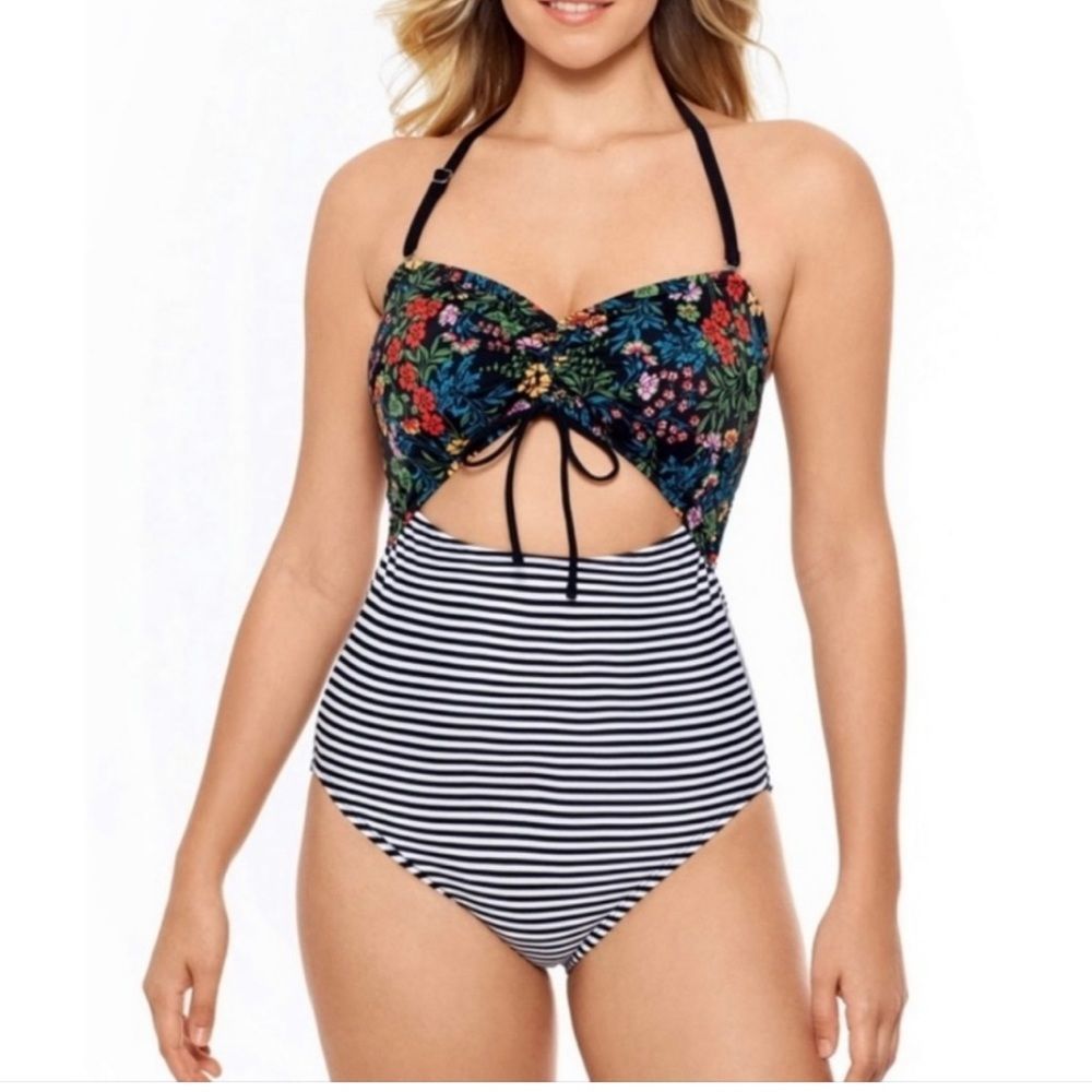 Floral & striped one piece swimsuit size M (8-10)